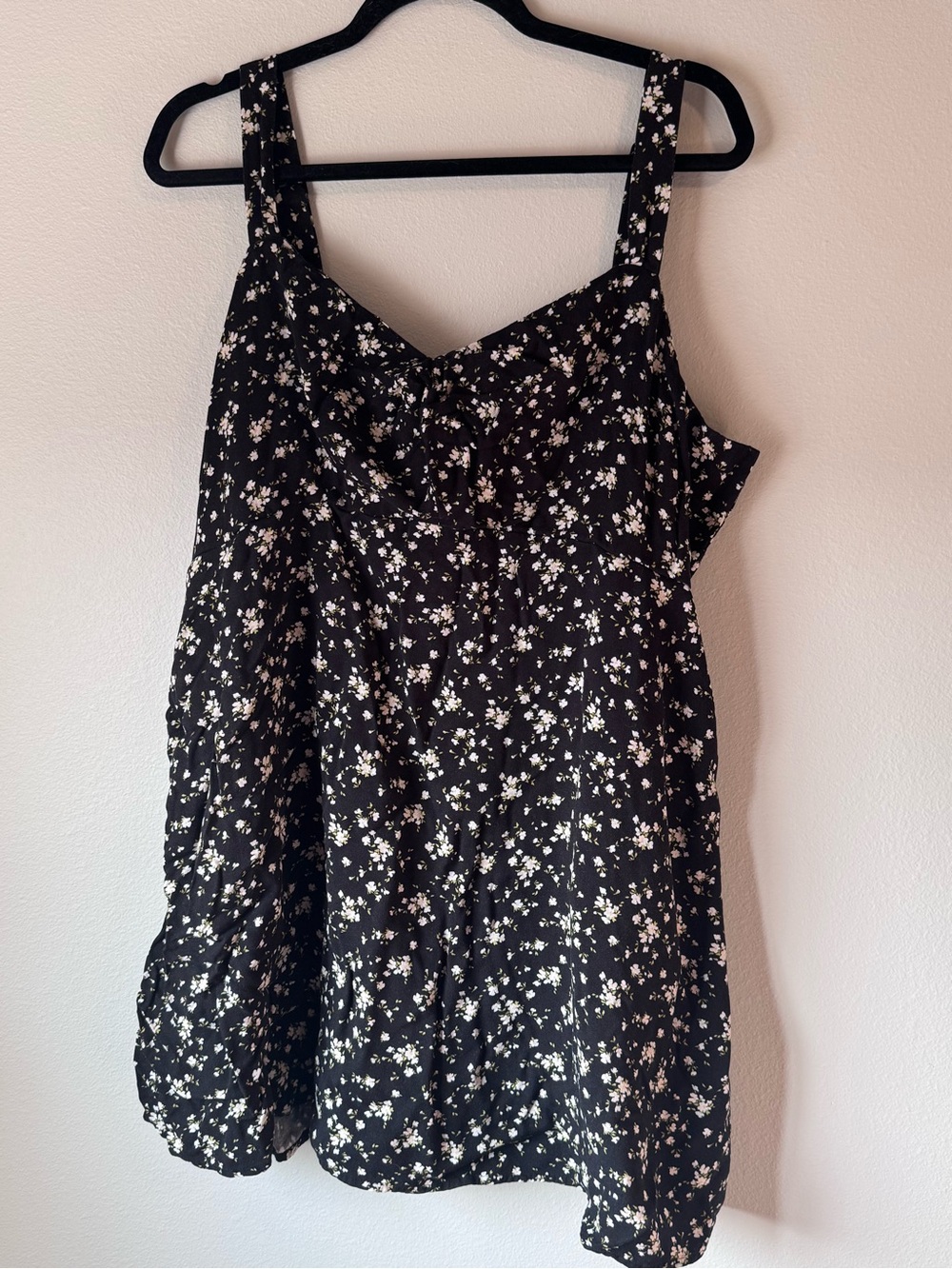 Black Floral Tank Dress with Cream Ditsy Print